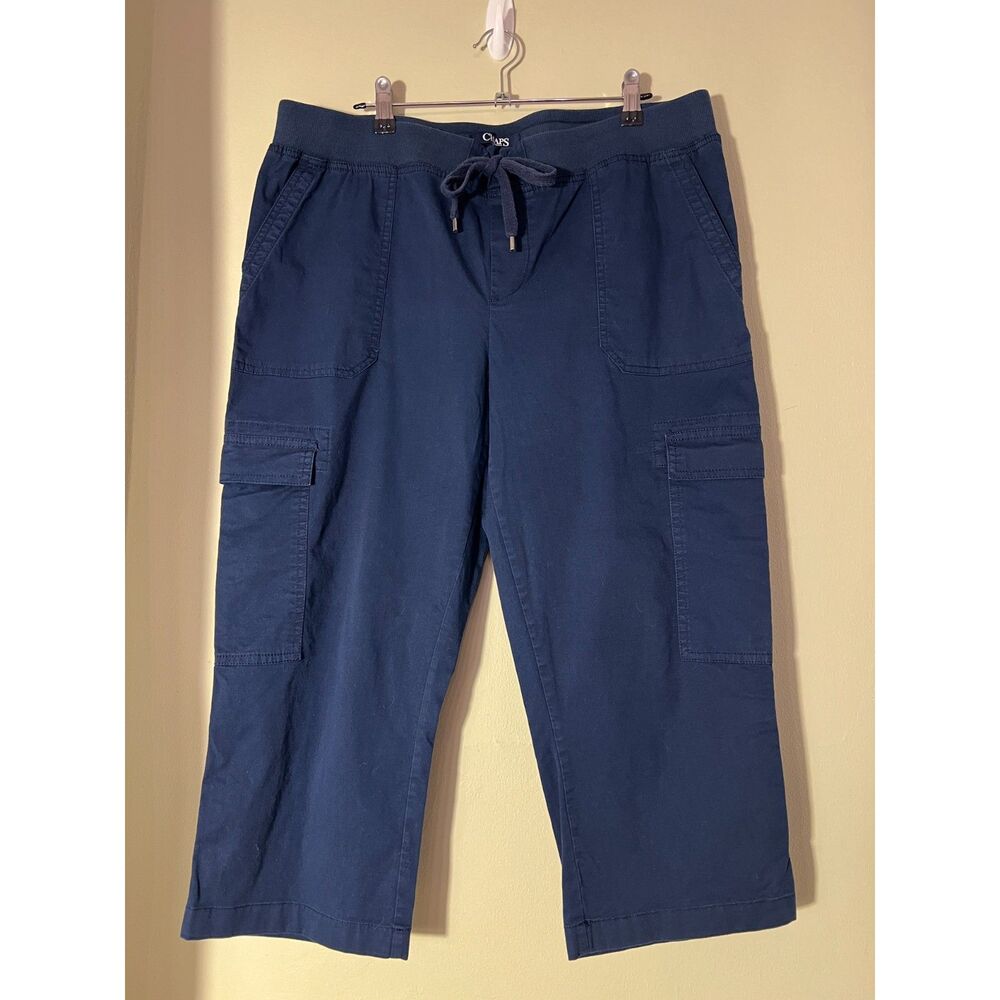 Chaps Cargo Capri Cropped Pants in Navy Blue Size Large